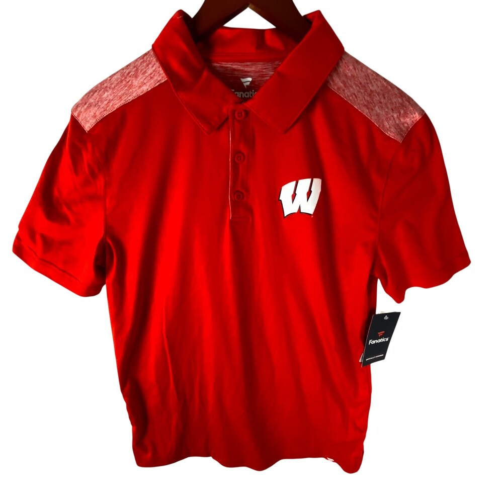 Fanatics Polo Shirt Mens M Red Wisconsin Badgers Football Short Sleeve Pullover